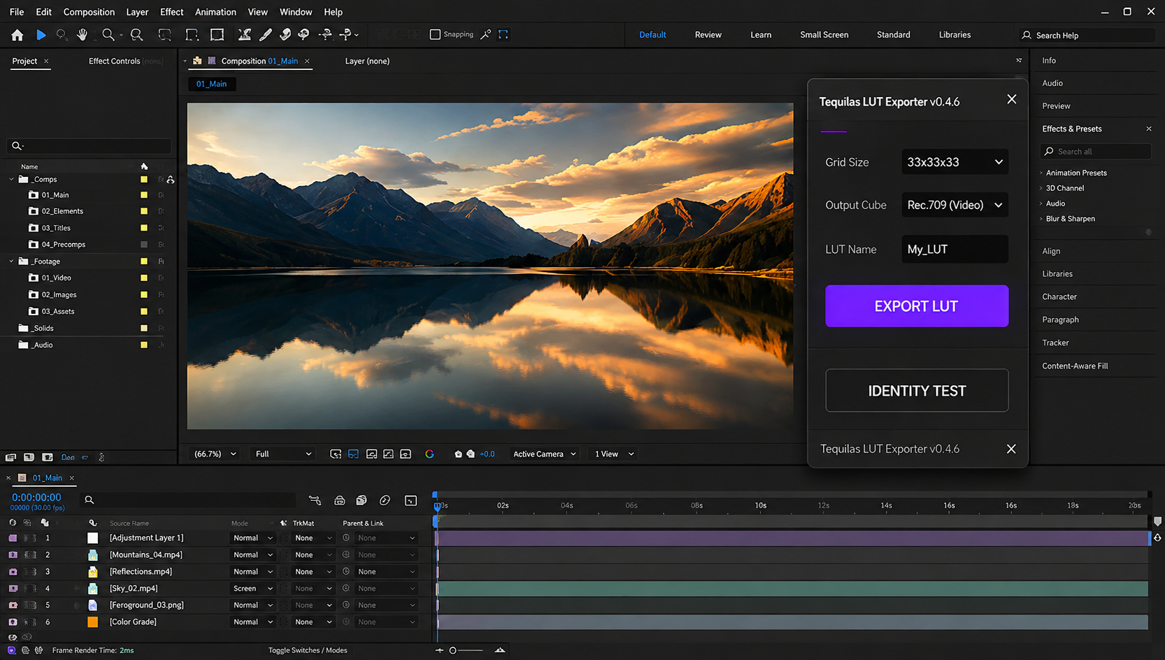 After Effects workflow with Tequilas LUT Exporter