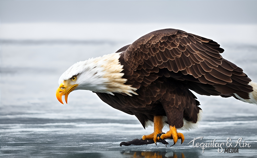 Aguila calva sobre un lago de hielo