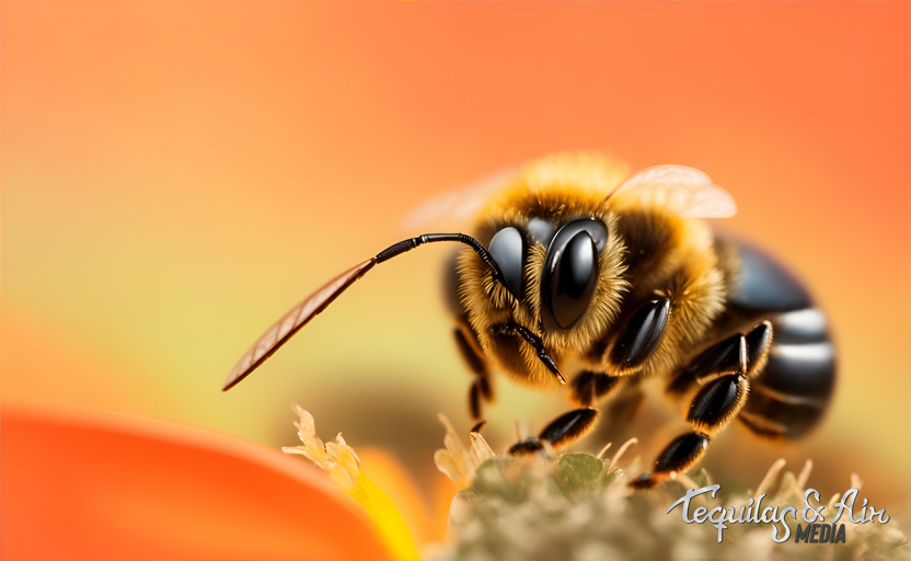Fotografia de abeja con fondo naranja