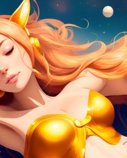 Tequilas and Air Aloy horizon zero dawn descansando atractiva Mujer anime vector con ropa dorada en el espacio