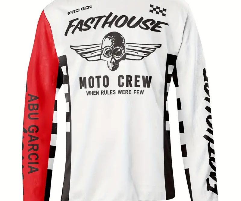 Playera manga larga Fasthouse blanca con rojo y negro Moto Crew